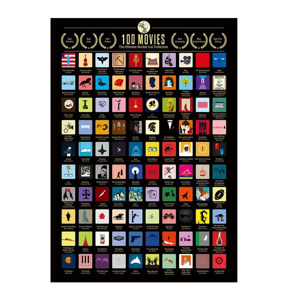 100 Movies Scratch Off Poster Top 100 Must-See Films Bucket List Decoration Sticker Artistic Icons Poster Photo Wallpaper Decor
100 Movies Scratch Off Poster Top 100 Must-See Films Bucket List Decoration Sticker Artistic Icons Poster Photo Wallpaper Decor