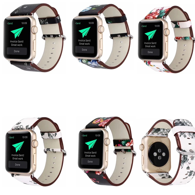 С цветочным принтом кожаный ремешок для часов Apple Watch версии SE 44/42/40/38 мм цветочный