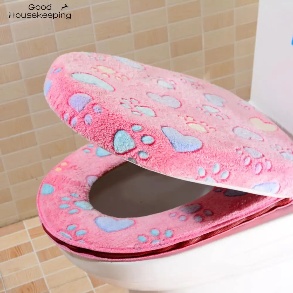 

Lovely Zipper Style Toilet Mat Thickened Soft Warm Toilet Set Bathroom WC Cover Four Seasons Universal WC Cover