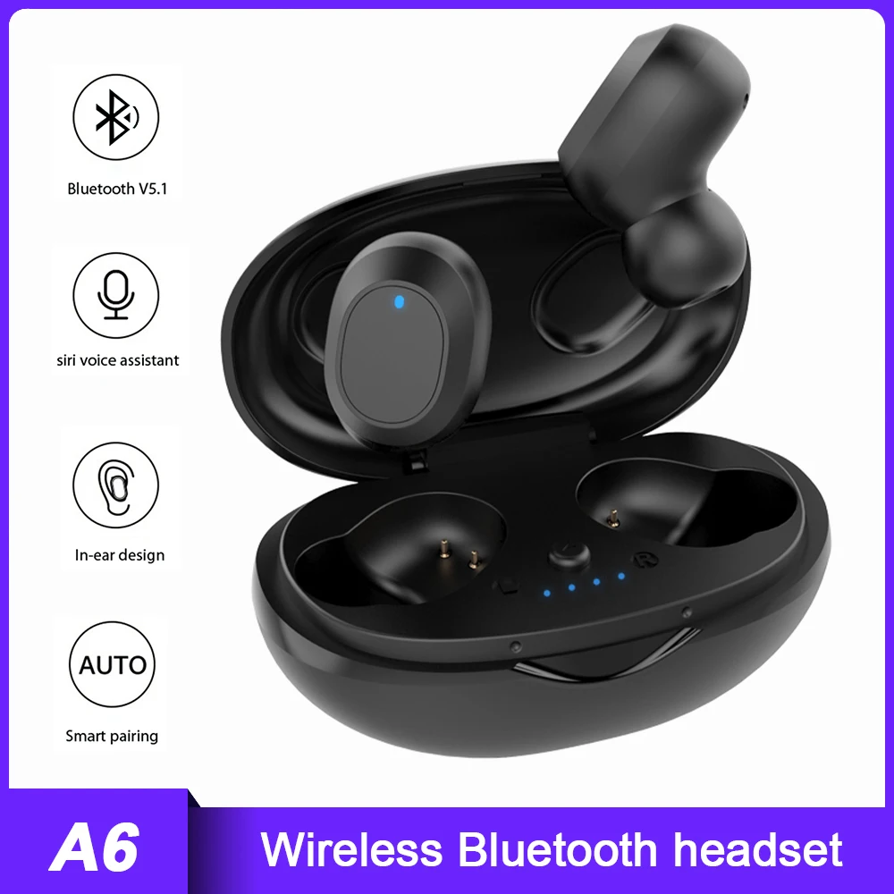 A6 Wireless Bluetooth 5.1 Earphones with Microphone Waterproof TWS Stereo HiFi Sound Sports Earbuds with Charging Box
A6 Wireless Bluetooth 5.1 Earphones with Microphone Waterproof TWS Stereo HiFi Sound Sports Earbuds with Charging Box