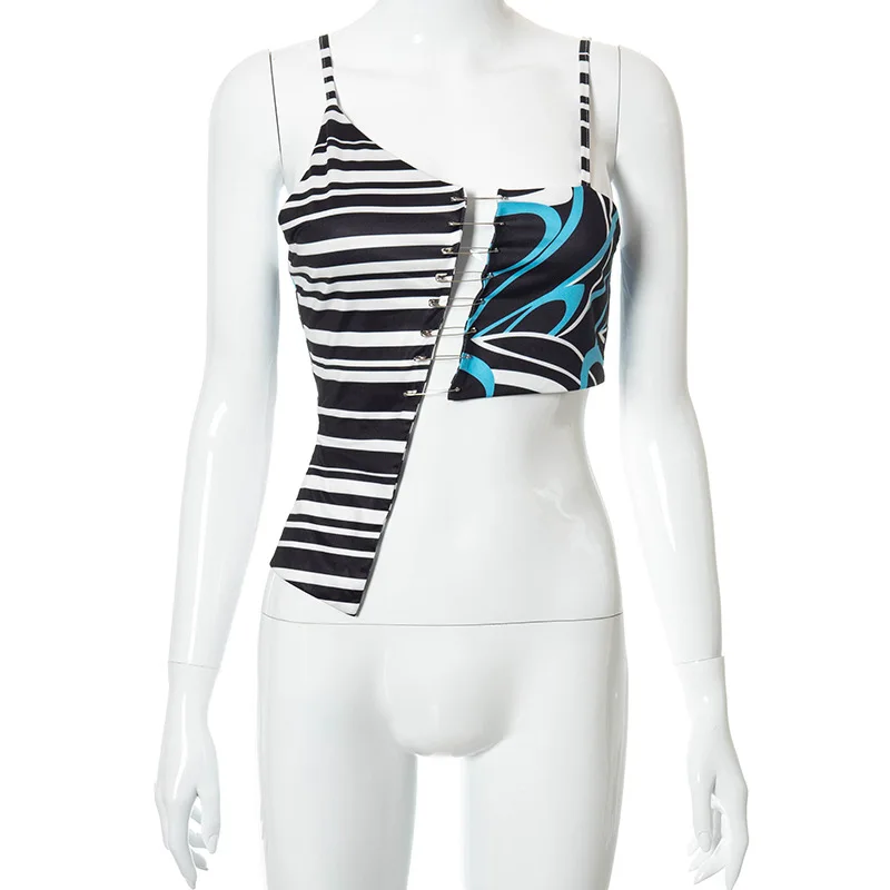 Spaghetti Strap Women'S T-Shirt Short Irregular Off Shoulder Stripe Crop Top Female Metal Pin Sexy Tank Vintage Clothes For Teen
Spaghetti Strap Women'S T-Shirt Short Irregular Off Shoulder Stripe Crop Top Female Metal Pin Sexy Tank Vintage Clothes For Teen