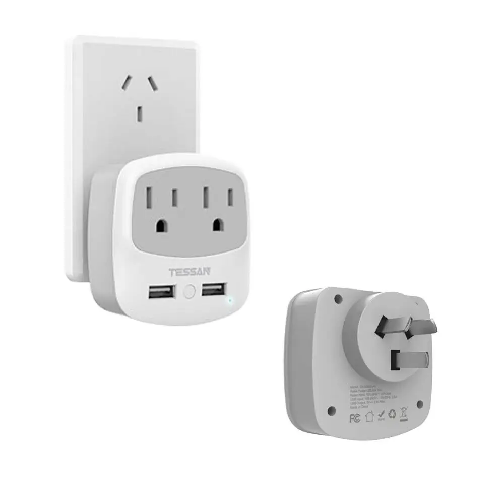 TESSAN US to Australia New Zealand Travel Power Adapter with 2 USB Ports & 2 AC Outlets Multiple Socket Charger Adapter - Type I
TESSAN US to Australia New Zealand Travel Power Adapter with 2 USB Ports & 2 AC Outlets Multiple Socket Charger Adapter - Type I