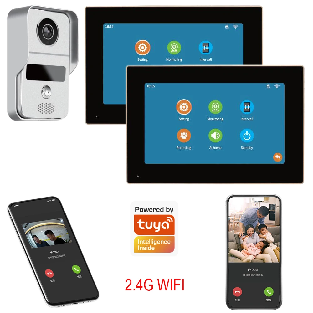 Видеодомофон 1V2 для умного дома беспроводной IP-звонок с Wi-Fi монитором работает