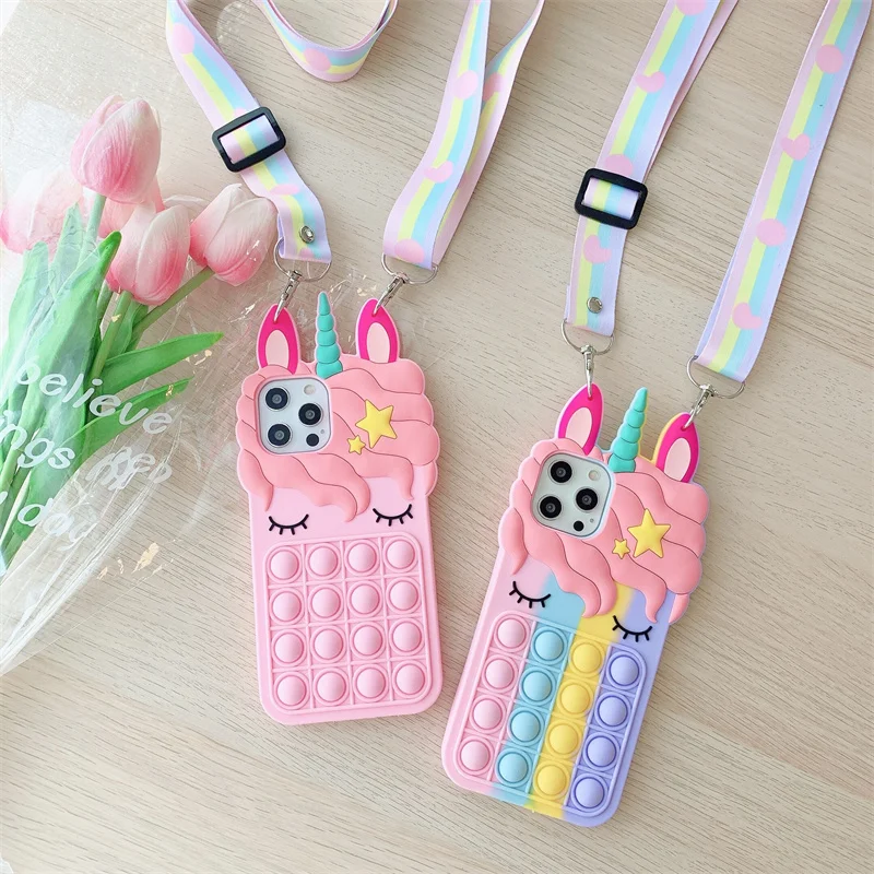 Strap Cord Chain Rainbow Silicone Phone Case For Iphone 7 8Plus XR XS Max 11 12 Pro Max Unicorn Reliver Stress Bubble Cover
Strap Cord Chain Rainbow Silicone Phone Case For Iphone 7 8Plus XR XS Max 11 12 Pro Max Unicorn Reliver Stress Bubble Cover