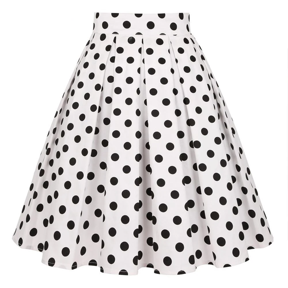 

Retro Vintage White Black Polka Dots Skirt with Pockets SS0012 Y2K Faldas Skater Party Women Summer Pleated Skirt