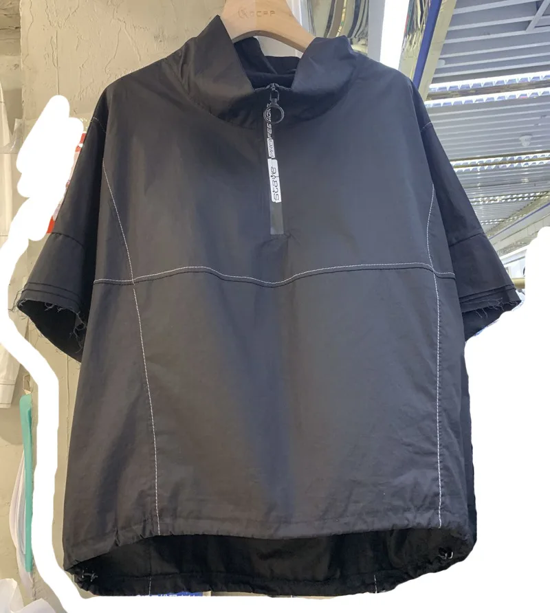Streetwear Fashion Brand Stand Neck Zipper Short Sleeve Loose T-shirt Women's Summer New Hem Drawstring Fashion Half Sleeve Tops
Streetwear Fashion Brand Stand Neck Zipper Short Sleeve Loose T-shirt Women's Summer New Hem Drawstring Fashion Half Sleeve Tops