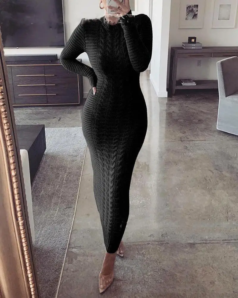 Solid Color Knitted Long-sleeved Dress Mid-waist Stand-up Collar Geometric Tight-fitting Casual Style Streetwear Spring 2021
Solid Color Knitted Long-sleeved Dress Mid-waist Stand-up Collar Geometric Tight-fitting Casual Style Streetwear Spring 2021