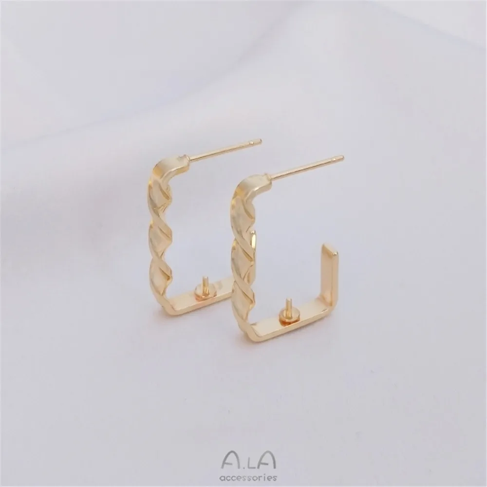 14k Gold Fashion twisted Rectangular Earrings DIY half hole pearl holder 925 silver needle Earrings manual Earrings accessories
14k Gold Fashion twisted Rectangular Earrings DIY half hole pearl holder 925 silver needle Earrings manual Earrings accessories