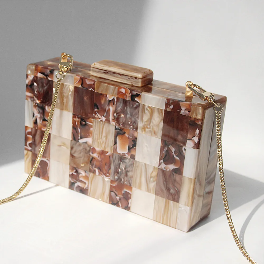 Fashion Designer Women New Acrylic Brown Beige Patchwork Evening Bag Luxury Party Handbag Woman Checkered Box Clutch Purse
Fashion Designer Women New Acrylic Brown Beige Patchwork Evening Bag Luxury Party Handbag Woman Checkered Box Clutch Purse
