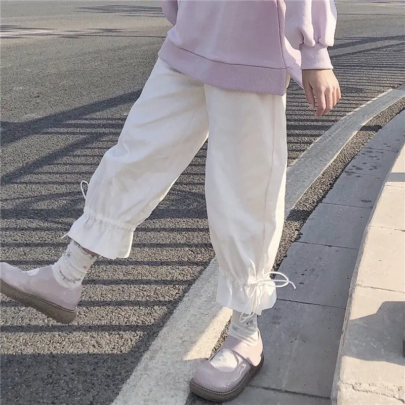 Pants Women Lace-up Casual Solid Kawaii Harajuku Summer Cotton Leisure All-match Wide-leg Korean Style Girls Sweet Pant Fashion
Pants Women Lace-up Casual Solid Kawaii Harajuku Summer Cotton Leisure All-match Wide-leg Korean Style Girls Sweet Pant Fashion