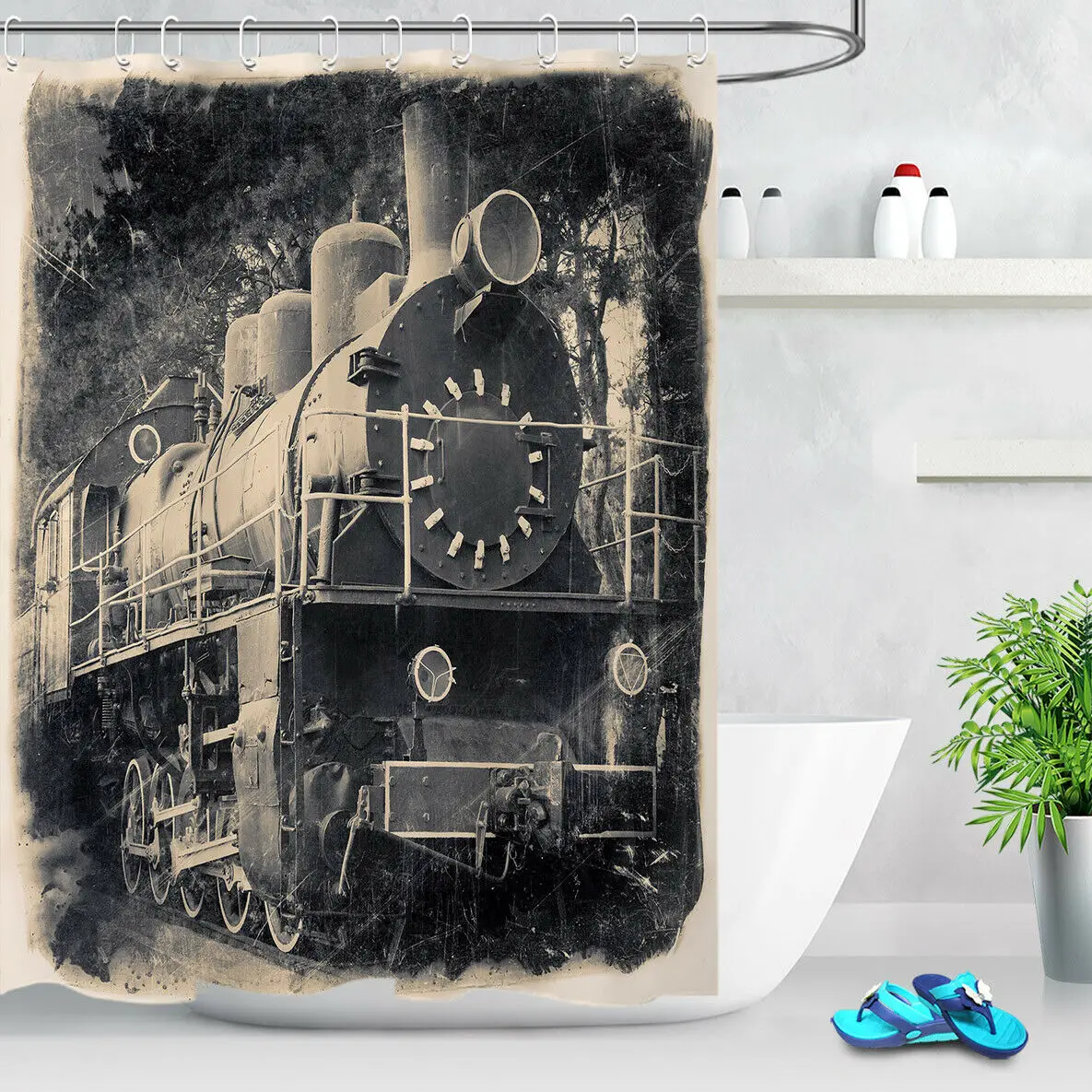 Vintage Steam Train Shower Curtain 100% Polyester Fabric Bath Accessory Sets
Vintage Steam Train Shower Curtain 100% Polyester Fabric Bath Accessory Sets