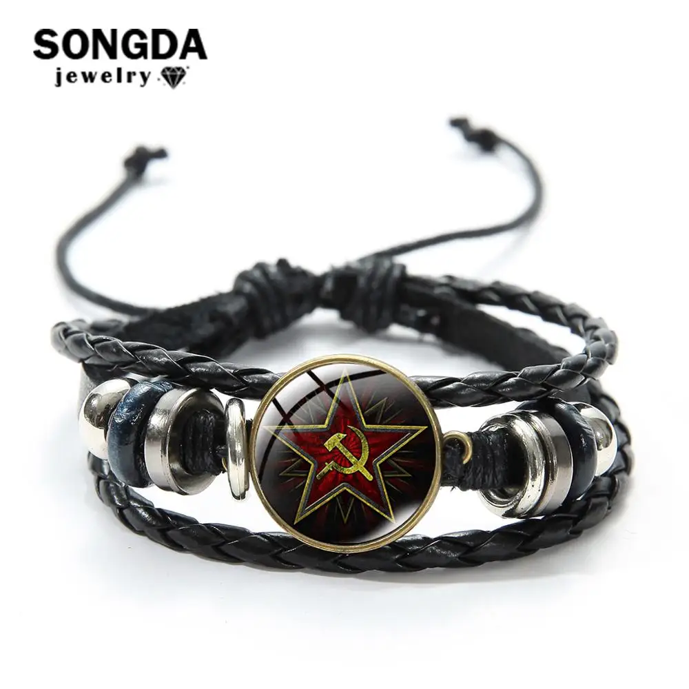 SONGDA USSR СССР Soviet Red Star Time Gem Leather Bracelet Russia Emblem Communism Statement Charm Bracelet Wristband Adjustable
SONGDA USSR СССР Soviet Red Star Time Gem Leather Bracelet Russia Emblem Communism Statement Charm Bracelet Wristband Adjustable