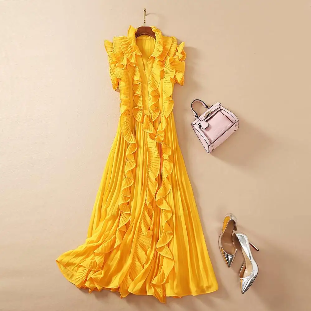 2021 Summer Designer women's High Quality Ruffles pleated dress Hot fashion elegant dress C790
2021 Summer Designer women's High Quality Ruffles pleated dress Hot fashion elegant dress C790
