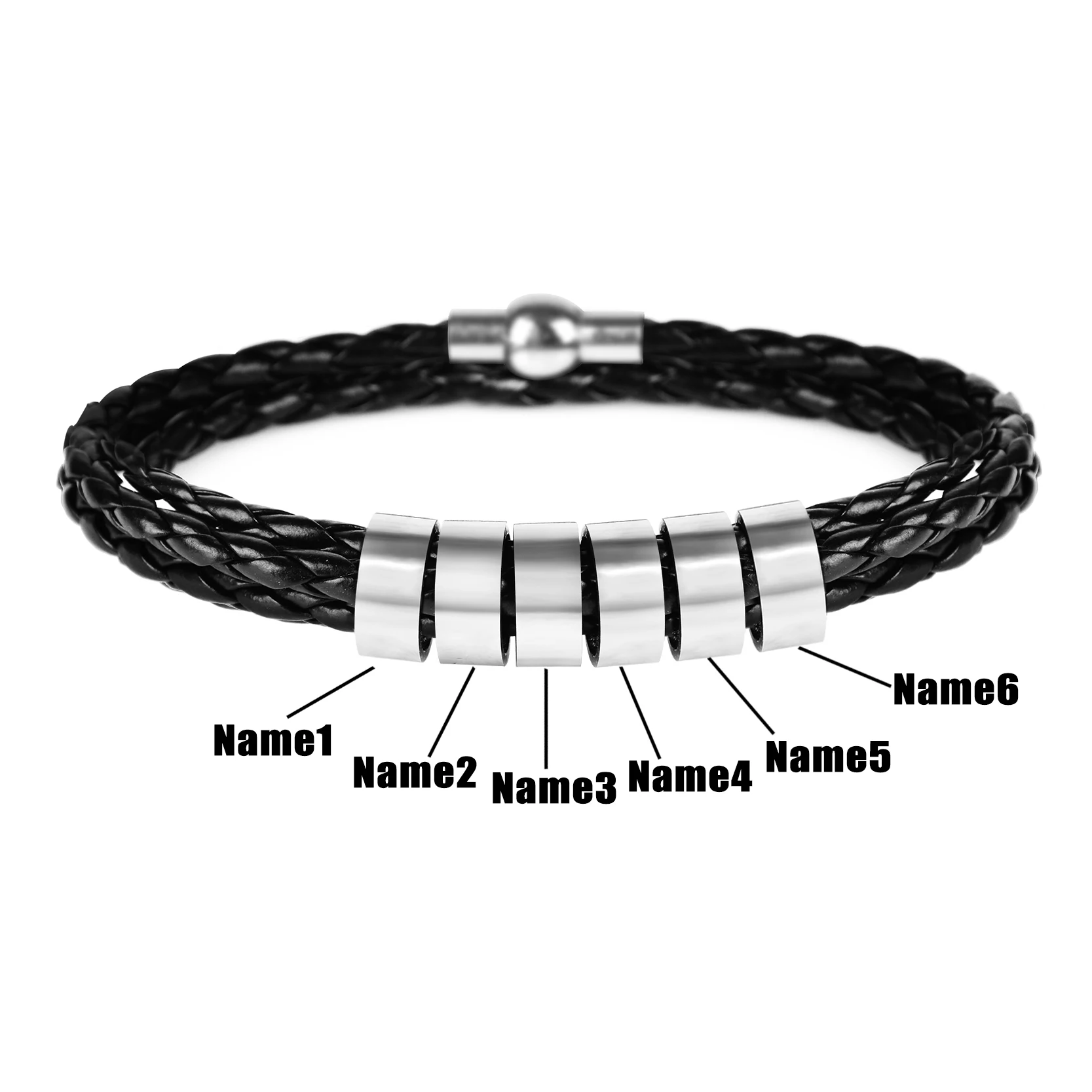 Personalized Mens Braided Genuine Leather Bracelet Stainless Steel Custom Beads Name Charm Bracelet for Men with Family Names
Personalized Mens Braided Genuine Leather Bracelet Stainless Steel Custom Beads Name Charm Bracelet for Men with Family Names