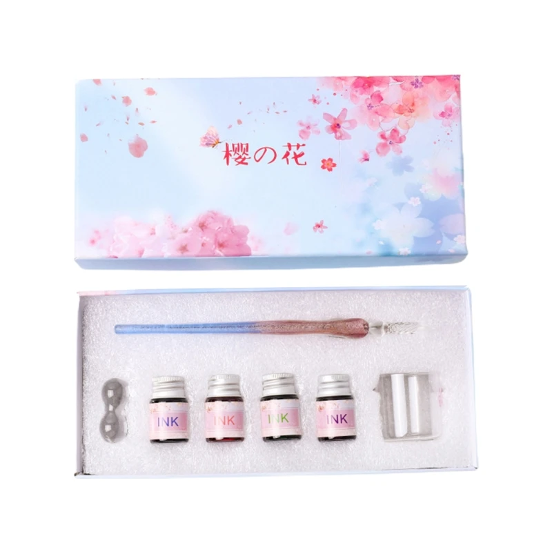 Portable Romantic Cherry Flower Dip Pen Set Creative Calligraphy Writing Glass Pen DIY Gift Box for students Drop shipping 
Portable Romantic Cherry Flower Dip Pen Set Creative Calligraphy Writing Glass Pen DIY Gift Box for students Drop shipping