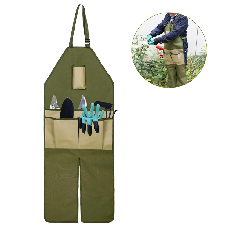 

New Oxford Cloth Extended Version Multi Pockets Multipurpose Work Apron for Kitchen Garden Gardening Trimming Leggings Apron