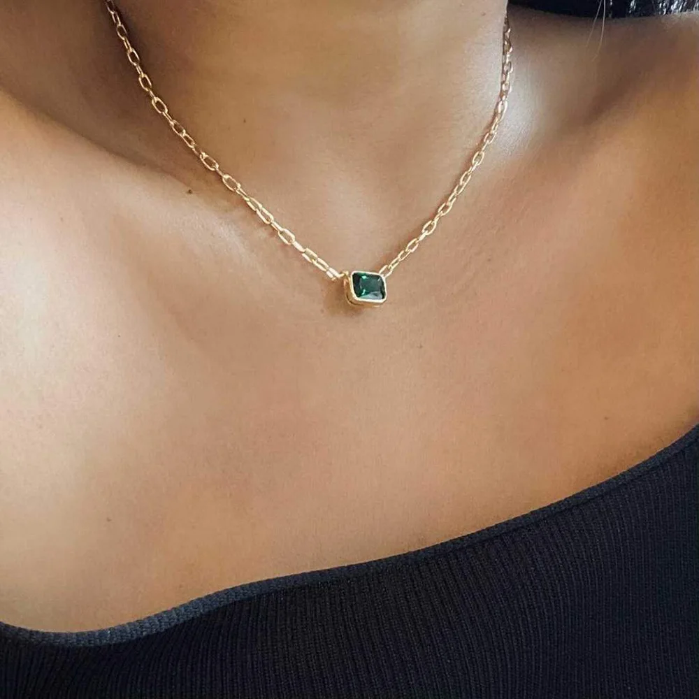 

New Lady The Green Emerald Reda Link Necklace Fashion Diamond-Studded Ladies Alloy Necklace Jewellery Gift