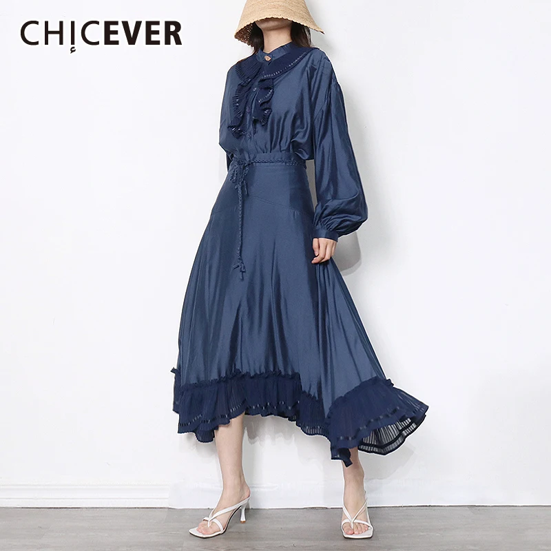 CHICEVER Slim Two Piece Set For Women Stand Collar Lantern Sleeve Tops High Waist Frill Trim Midi Skirts Solid Sets Female 2021
CHICEVER Slim Two Piece Set For Women Stand Collar Lantern Sleeve Tops High Waist Frill Trim Midi Skirts Solid Sets Female 2021