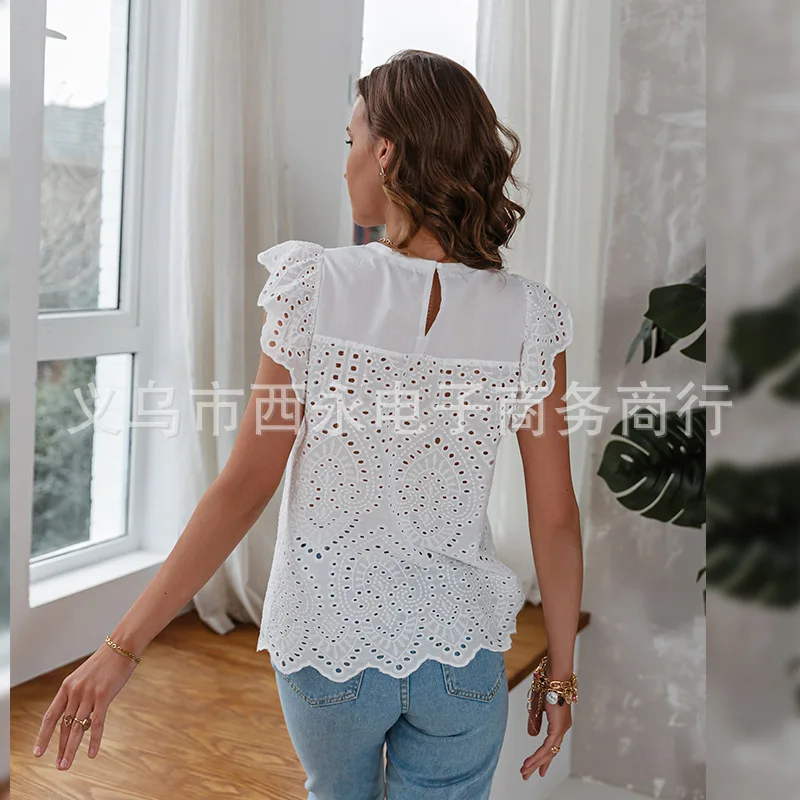 Women's White Ruffled Lace Hollow Cotton Top European American Summer New Casual Loose Vest for Women
Women's White Ruffled Lace Hollow Cotton Top European American Summer New Casual Loose Vest for Women
