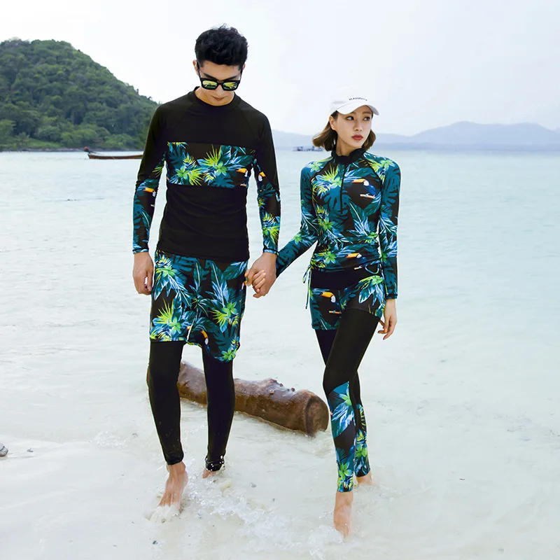 

Couple Rash Guards Swimsuit Women 2019 Girls Bathing Suit Korean Swimwear Tankini Plus Size Long Sleeve New Swimming Surf Plaid
