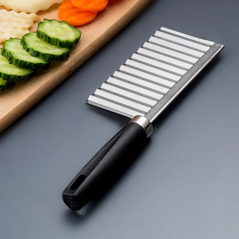 French Fry Cutter Stainless Steel Serrated Blade Slicing Potato Chip Wavy Slicer Cutter Chopper Knife Kitchen Accessories Tools
French Fry Cutter Stainless Steel Serrated Blade Slicing Potato Chip Wavy Slicer Cutter Chopper Knife Kitchen Accessories Tools