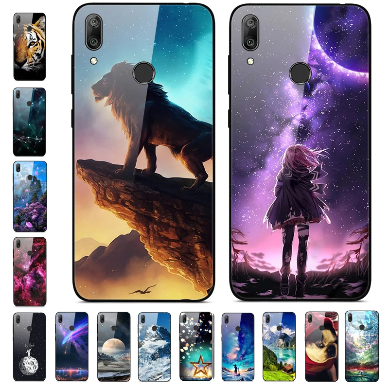 Чехлы для телефонов Huawei Y7 2019 закаленное стекло жесткая задняя крышка чехол Y 7