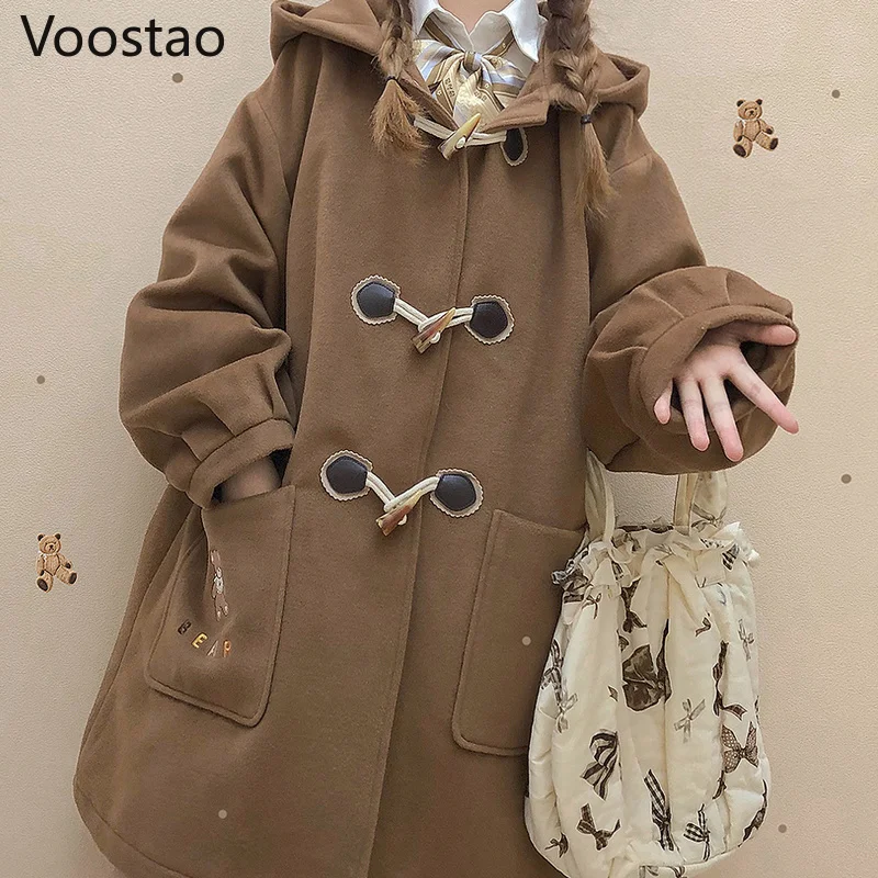 Autumn Winter Preppy Chic Lolita Style Woolen Coats Japanese Sweet Bear Embroidery Pocket Loose Jackets Women Kawaii Outwear
Autumn Winter Preppy Chic Lolita Style Woolen Coats Japanese Sweet Bear Embroidery Pocket Loose Jackets Women Kawaii Outwear