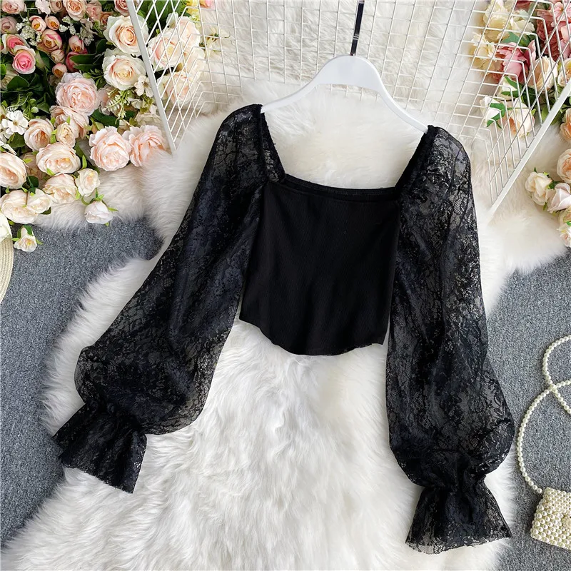 2021 Spring and Autumn New Sexy Wild Mesh Stitching Trumpet Sleeve Top Slim Short Belly Button Shirt Women UK287
2021 Spring and Autumn New Sexy Wild Mesh Stitching Trumpet Sleeve Top Slim Short Belly Button Shirt Women UK287