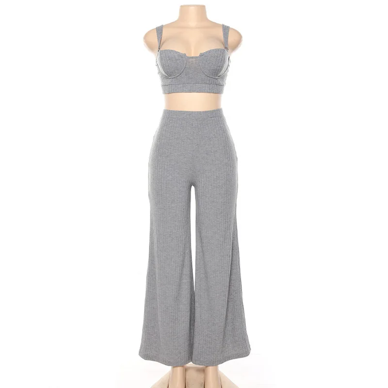High Street 2020 Summer Style Spaghetti Strap Tops High Waist Wide Leg Pants Two Piece Women Set Fashion Designer Women's Set
High Street 2020 Summer Style Spaghetti Strap Tops High Waist Wide Leg Pants Two Piece Women Set Fashion Designer Women's Set