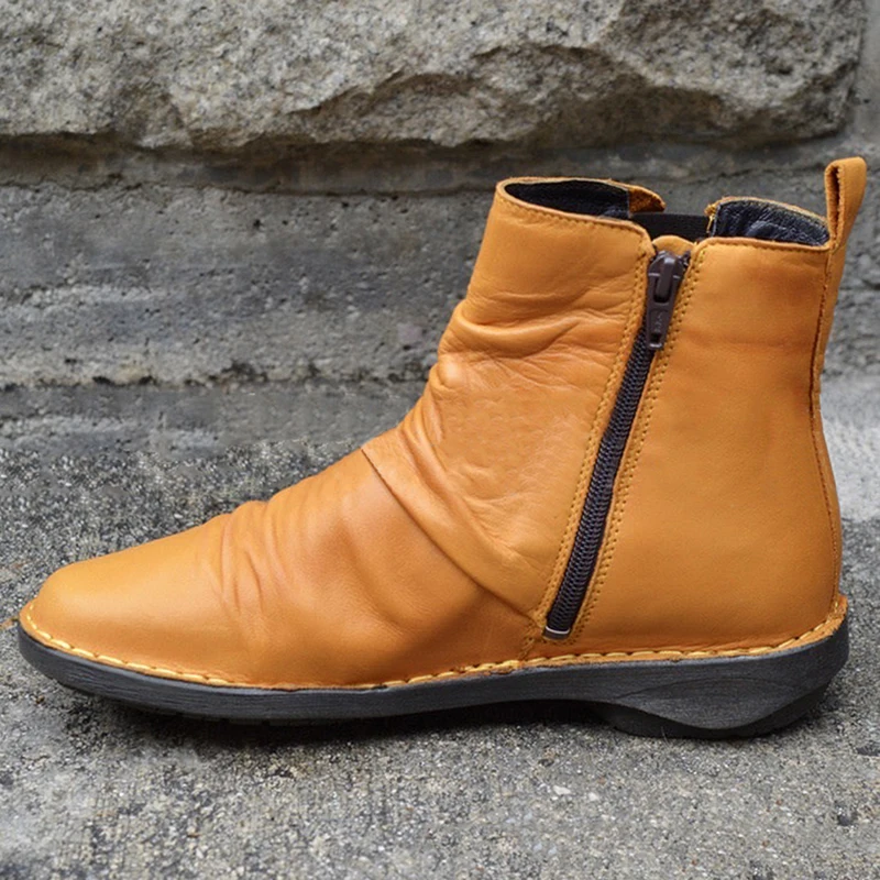 British Style pu Leather Women Ankle Boots Autumn Fashion Pleated Zipper Short Boots Women Flats Martin Shoes 
British Style pu Leather Women Ankle Boots Autumn Fashion Pleated Zipper Short Boots Women Flats Martin Shoes