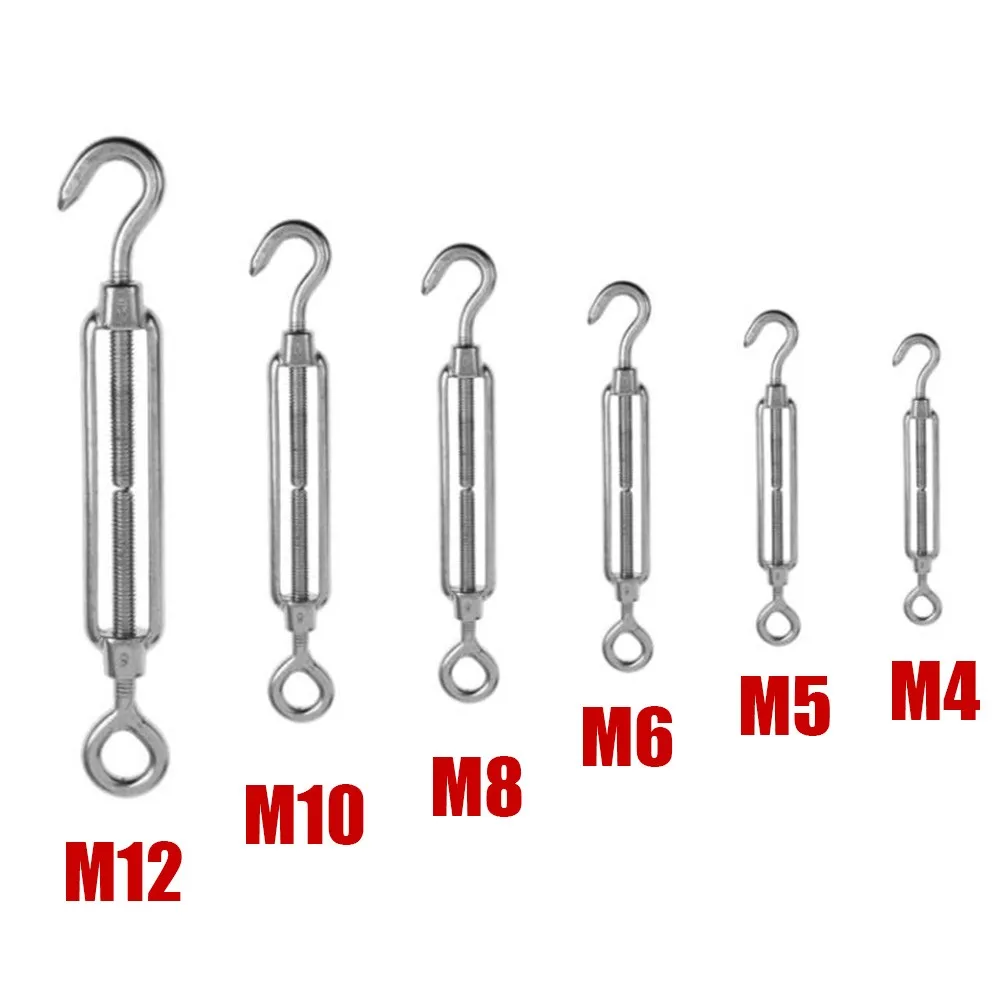 1pc Turnbuckle Wire Tensioner Strainer Stainless Steel Hook And Rope Cable Tension High Tensile Strength M4/M5/M6/M8/M10/M12
1pc Turnbuckle Wire Tensioner Strainer Stainless Steel Hook And Rope Cable Tension High Tensile Strength M4/M5/M6/M8/M10/M12