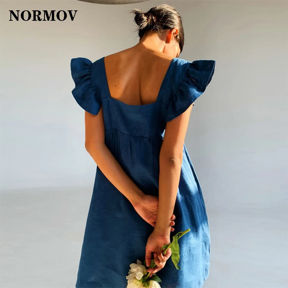 NORMOV Casual Square Collar Butterfly Sleeve Mini Sweet Dress Woman Backless High Waist Loose Linen Solid Dress 2021 New Summer
NORMOV Casual Square Collar Butterfly Sleeve Mini Sweet Dress Woman Backless High Waist Loose Linen Solid Dress 2021 New Summer