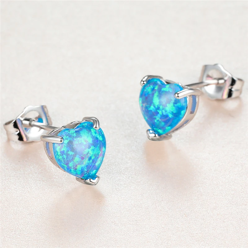 Cute Female Blue Opal Stone Earrings Charm Silver Color Small Stud Earrings Luxury Love Heart Wedding Earrings For Women
Cute Female Blue Opal Stone Earrings Charm Silver Color Small Stud Earrings Luxury Love Heart Wedding Earrings For Women