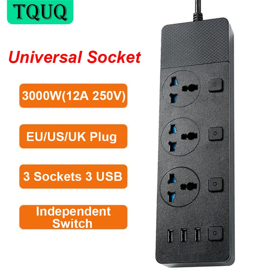 TQUQ EU US UK Plug USB Extension Socket Electronic Power Strip Multiple Sockets 5V 3.1A 3 USB Charger Adapter 3 Outlet Switch
TQUQ EU US UK Plug USB Extension Socket Electronic Power Strip Multiple Sockets 5V 3.1A 3 USB Charger Adapter 3 Outlet Switch