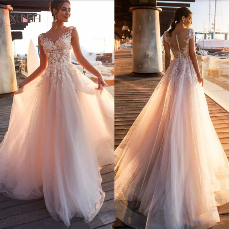 Hot Beach Lace Appliques A Line Wedding Dresses Sheer Scoop Neck Covered Button Tulle Long Bridal Wedding Gowns Dresses
Hot Beach Lace Appliques A Line Wedding Dresses Sheer Scoop Neck Covered Button Tulle Long Bridal Wedding Gowns Dresses