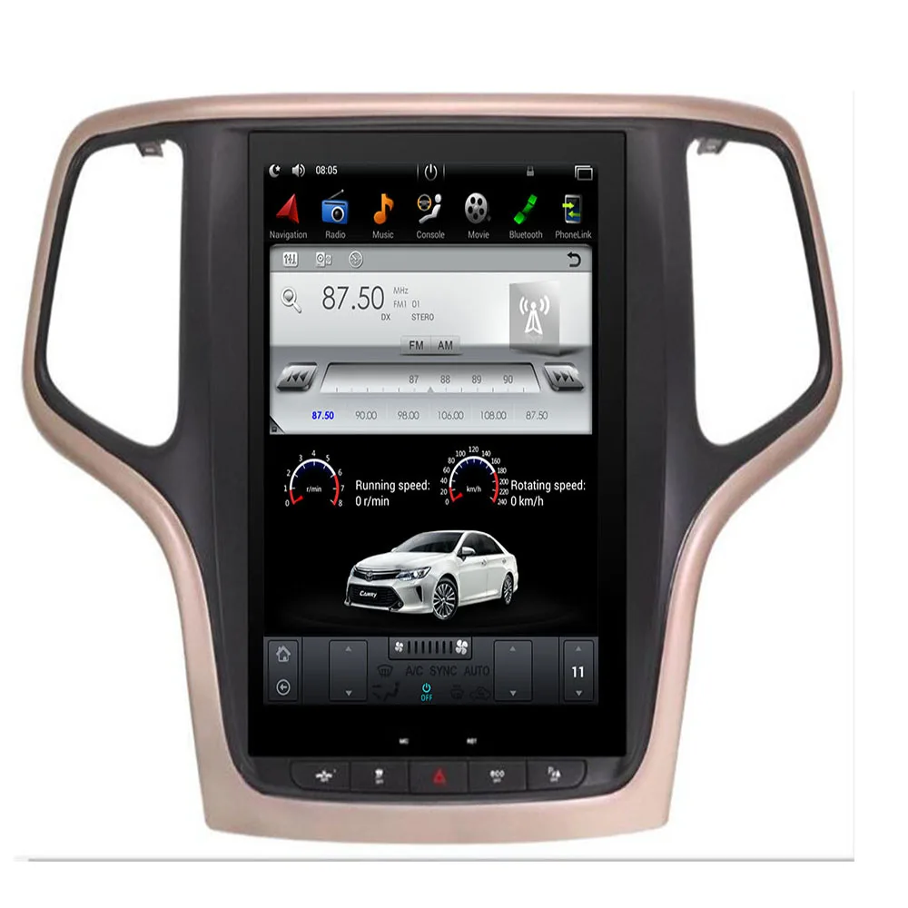 Автомобильный GPS навигатор в стиле Tesla на Android для JEEP Grand Cherokee 2014 2018 золотистый и