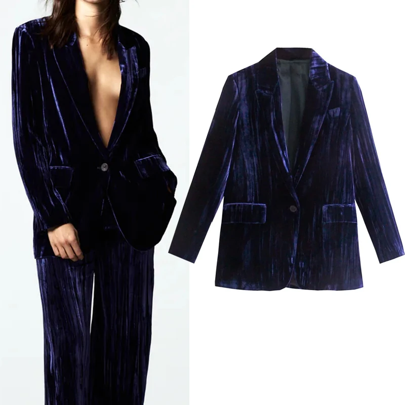TRAF Za Velvet Blazer Women Vintage Blue Blazer Woman Autumn 2021 Long Sleeve Button Jacket Office Wear Elegant Female Suit
TRAF Za Velvet Blazer Women Vintage Blue Blazer Woman Autumn 2021 Long Sleeve Button Jacket Office Wear Elegant Female Suit