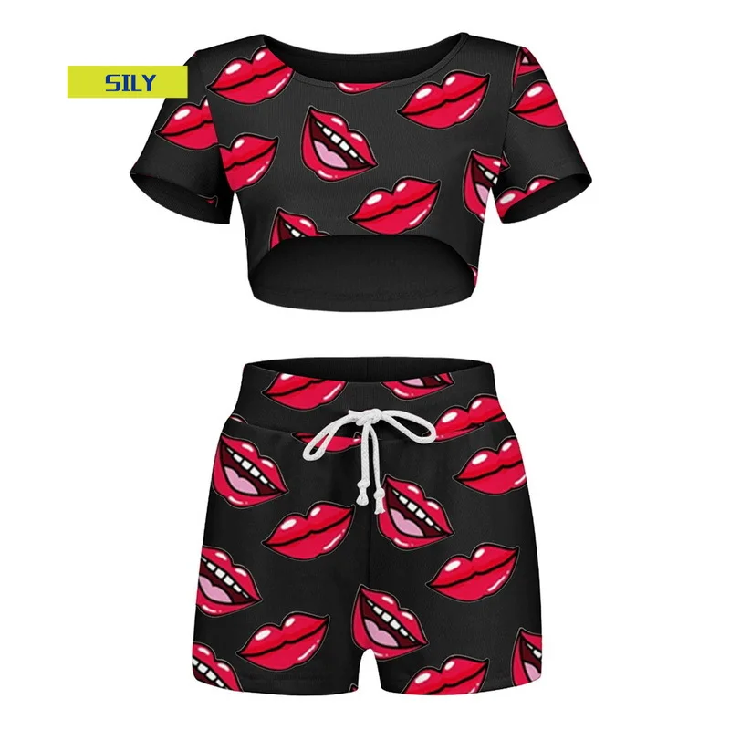 Two Piece Cotton Pajama Set Sexy Lips Print Top+Shorts Pyjamas Short Sleeve Sleepwear High Elastic Pijama Nightie Home Clothes 
Two Piece Cotton Pajama Set Sexy Lips Print Top+Shorts Pyjamas Short Sleeve Sleepwear High Elastic Pijama Nightie Home Clothes