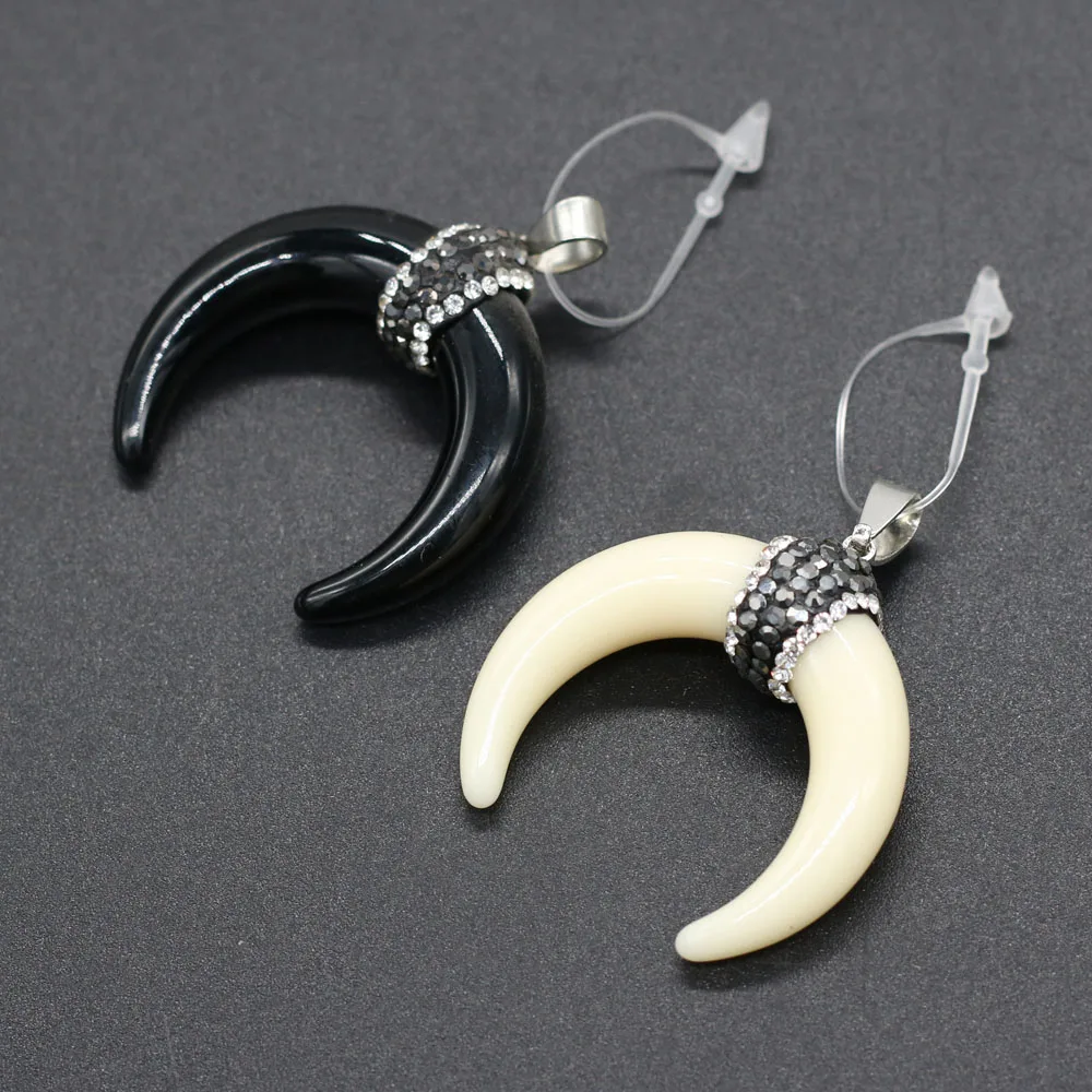 Pendant ox bone couple black and white crescent for Jewelry Making DIY Necklace Bracelets 34x35mm | Charms