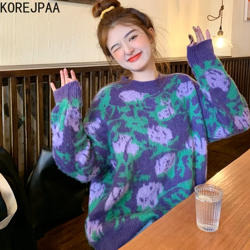 Korejpaa Smudge Sweater Women Autumn Winter 2021 New Korean Retro Lazy Style Casual Long-sleeved O-neck Knitted Pullover Top
Korejpaa Smudge Sweater Women Autumn Winter 2021 New Korean Retro Lazy Style Casual Long-sleeved O-neck Knitted Pullover Top