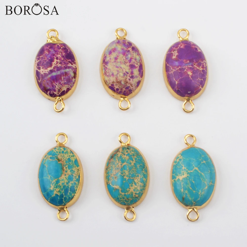 

BOROSA Oval Blue Red Sea Sediment Jaspers Charms for Bracelets Jewelry Vintage Veins Natural Stone Connectors for Women G1956-1