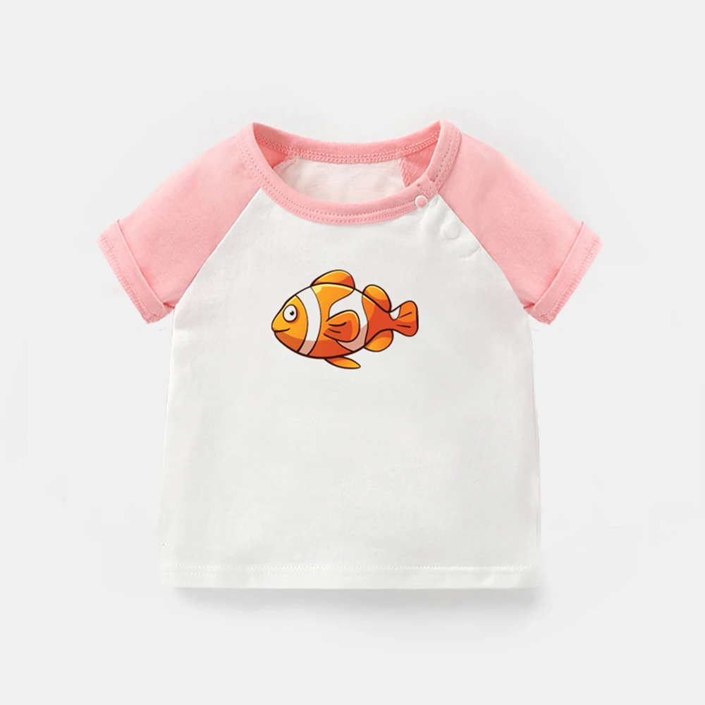 

Cute Fish Clownfish Merry Christmas Santa's Crutch Newborn Baby T-shirts Toddler Graphic Raglan Color Short Sleeve Tee Tops