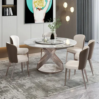 Glossy rock slab dining table round light luxury high-end dining table and chairs set
Glossy rock slab dining table round light luxury high-end dining table and chairs set