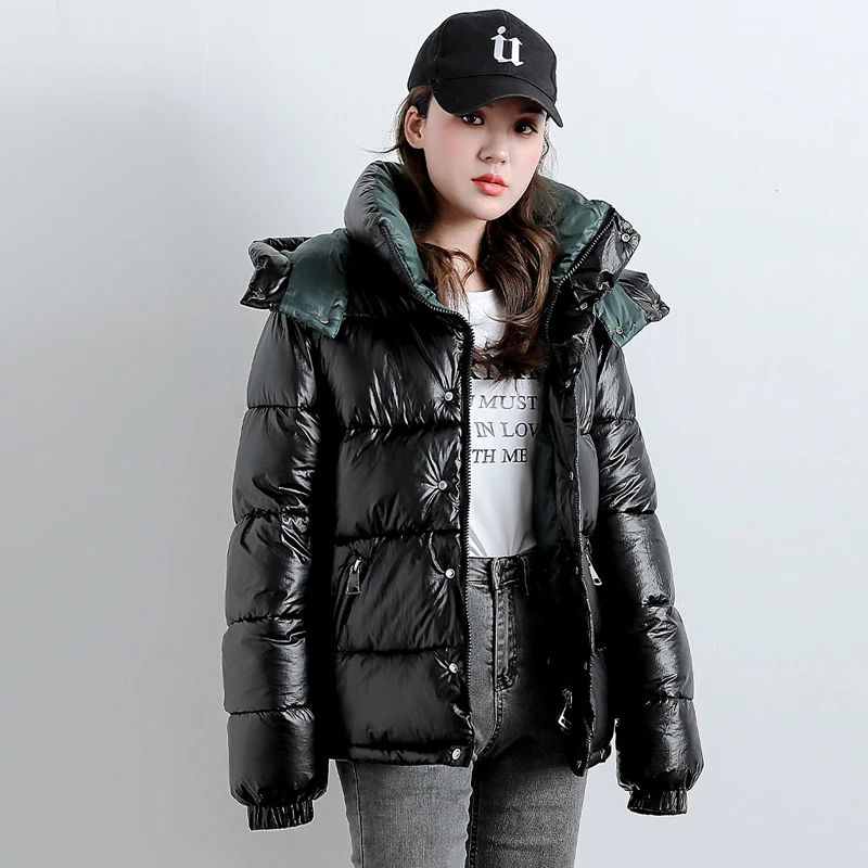Winter Down Jacket Hooded Thick Warm Glossy Short Pu Leather Down Coat Loose Casual Puffer Parkas Waterproof Outwear Coat Women
Winter Down Jacket Hooded Thick Warm Glossy Short Pu Leather Down Coat Loose Casual Puffer Parkas Waterproof Outwear Coat Women