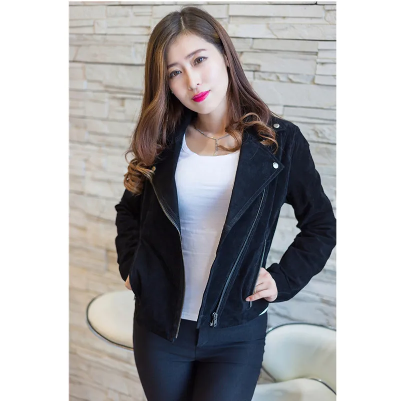 Куртка женская из свиной кожи, Черная 
Куртка женская из свиной кожи, Черная