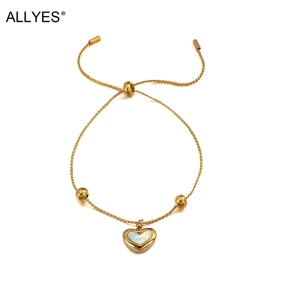 ALLYES Movable Shell Heart Charm Bracelet for Women Fashion Gold Color Stainless Steel Slim Braided Chain Bracelet Boho Jewelry
ALLYES Movable Shell Heart Charm Bracelet for Women Fashion Gold Color Stainless Steel Slim Braided Chain Bracelet Boho Jewelry