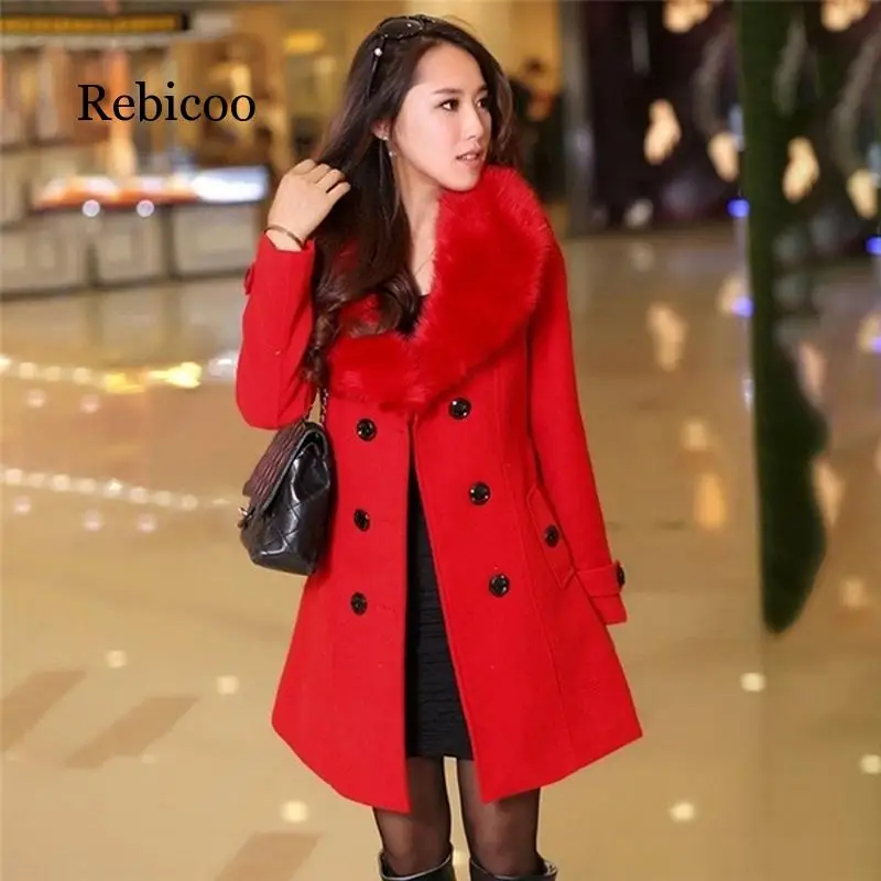 Women Coat Outerwear Female Wool Blends Coat Winter Autumn 2019 Mother Fox Fur Collar Thicken Woolen Jacket Long Outerwear Tops
Women Coat Outerwear Female Wool Blends Coat Winter Autumn 2019 Mother Fox Fur Collar Thicken Woolen Jacket Long Outerwear Tops