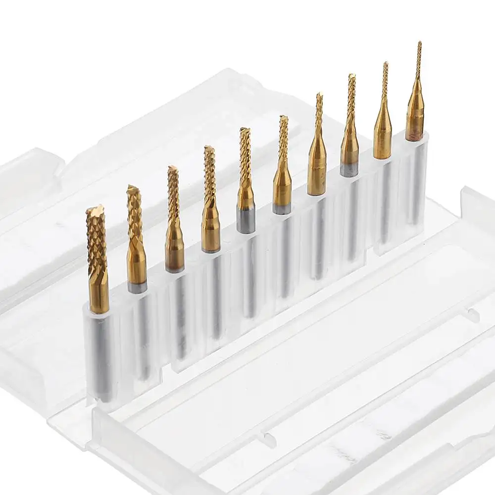 Drillpro 10pcs 0.8-3mm Titanium Coated Engraving Milling Cutter Carbide Ball Nose Tapered End Mills Router Bits 
Drillpro 10pcs 0.8-3mm Titanium Coated Engraving Milling Cutter Carbide Ball Nose Tapered End Mills Router Bits