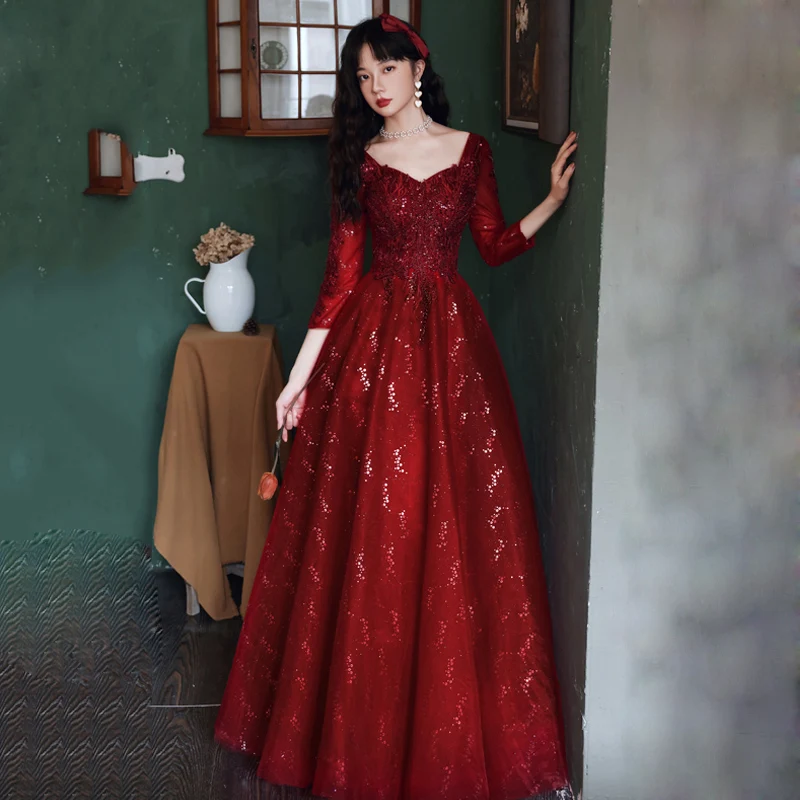 AE907 Burgundy Appliqued Crystal Evening Gowns For Women Plus Size Elegant A-line Floor-length Sequin 3/4 Sleeve Prom Dresses
AE907 Burgundy Appliqued Crystal Evening Gowns For Women Plus Size Elegant A-line Floor-length Sequin 3/4 Sleeve Prom Dresses