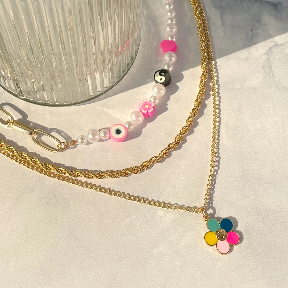 JUST FEEL Trendy New Asymmetric Flower Pearl Beads Metal Necklace For Women Multi-layer Yin Yang Beaded Necklace Choker Jewelry
JUST FEEL Trendy New Asymmetric Flower Pearl Beads Metal Necklace For Women Multi-layer Yin Yang Beaded Necklace Choker Jewelry